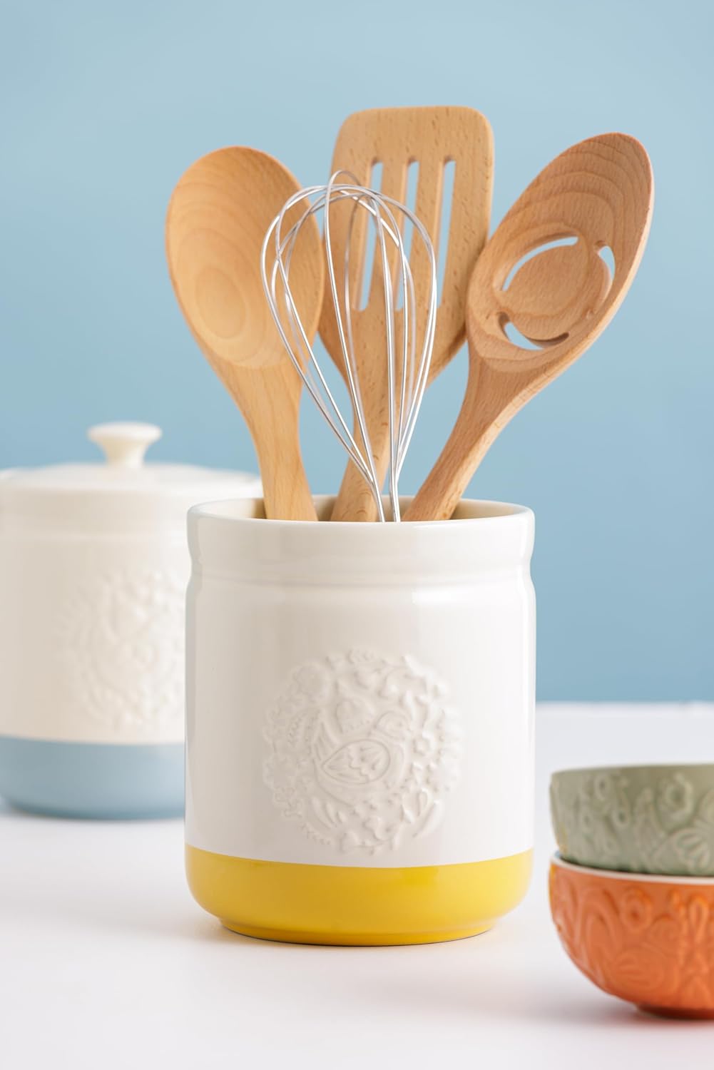 Utensil Storage - A stylish mint utensil pot from Typhoon Living, perfect for kitchen utensil holders, featuring a squircle design and chrome badge.