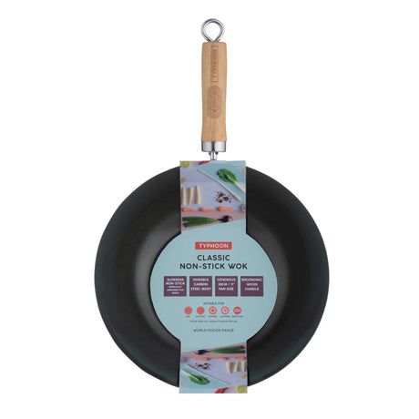 Typhoon Carbon Steel Wok with Ergonomic Handle 28cm - Home Deco London