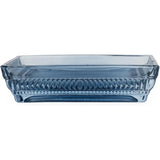 Rectangular soap dish from the Home Deco London Blue Glass Bathroom Accessories Set, designed with ribbed patterns. Perfect addition to your ribbed design bathroom accessories.