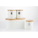 Stylish display of the 4-Piece Kitchen Storage Set with metal canisters and a bread bin, perfect kitchen storage containers to enhance your kitchen's organisation.