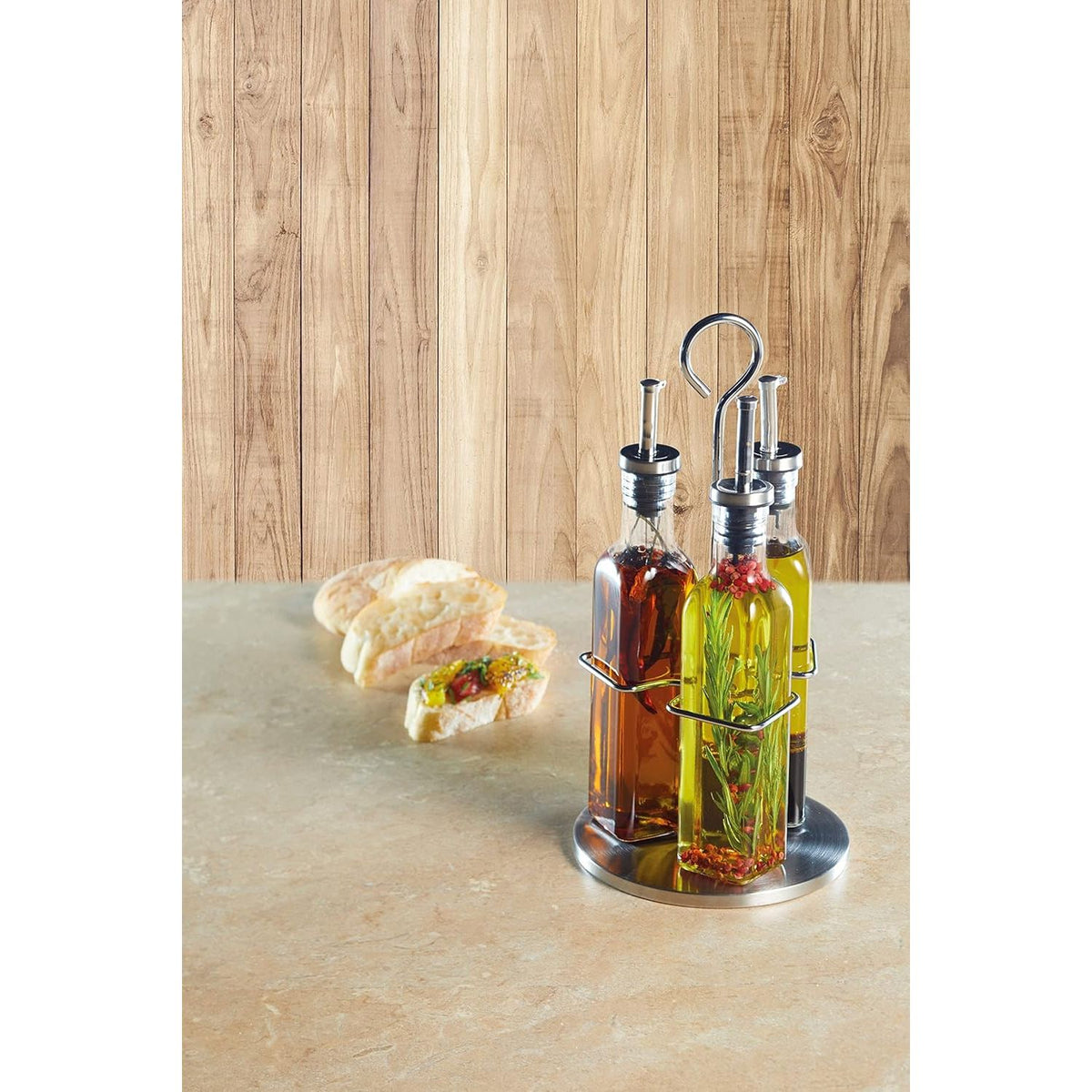 World of Flavours Italian 3 Bottle Glass Oil and Vinegar Set - Home Deco London