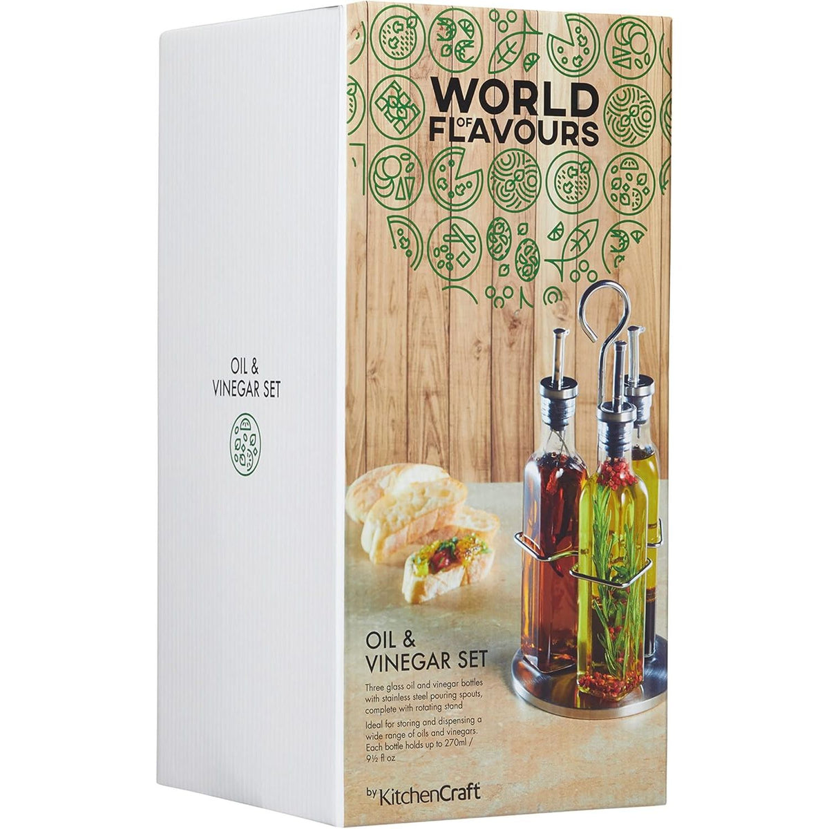 World of Flavours Italian 3 Bottle Glass Oil and Vinegar Set - Home Deco London