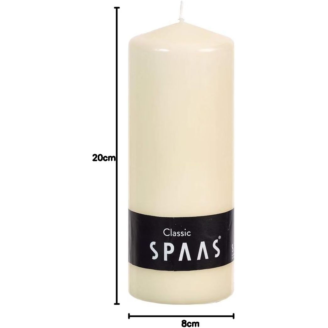 Spaas 6 Unscented Pillar Candle 80/200 mm, ±100 Hours, Ivory