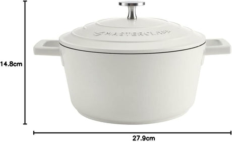 MasterClass Small Casserole Dish with Lid 2.5L/20 cm, Lightweight Cast Aluminium, Induction Hob and Oven Safe, Cream