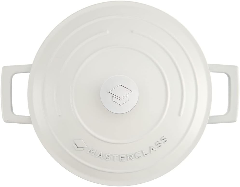 MasterClass Small Casserole Dish with Lid 2.5L/20 cm, Lightweight Cast Aluminium, Induction Hob and Oven Safe, Cream