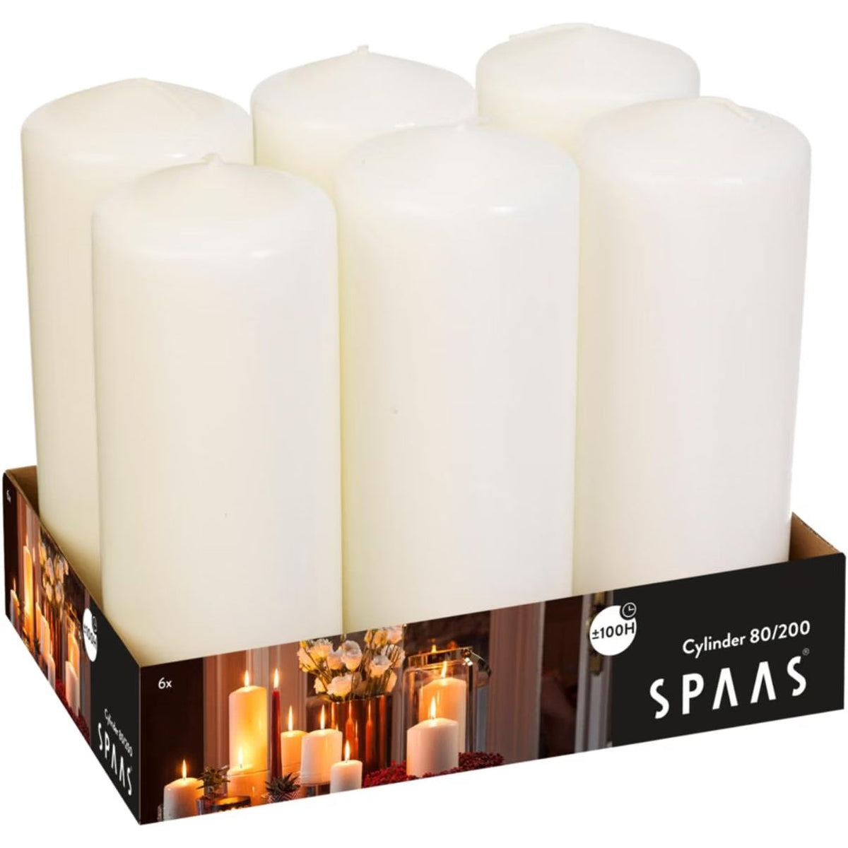 Spaas Bulk Pack Unscented Pillar Candle 80/200 mm, ±100 Hours, White 18 Candle Pack