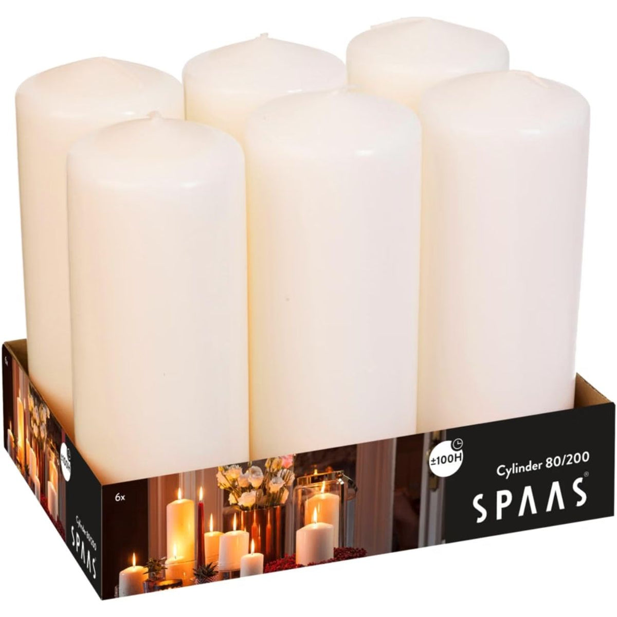 Spaas 6 Unscented Pillar Candle 80/200 mm, ±100 Hours, Ivory