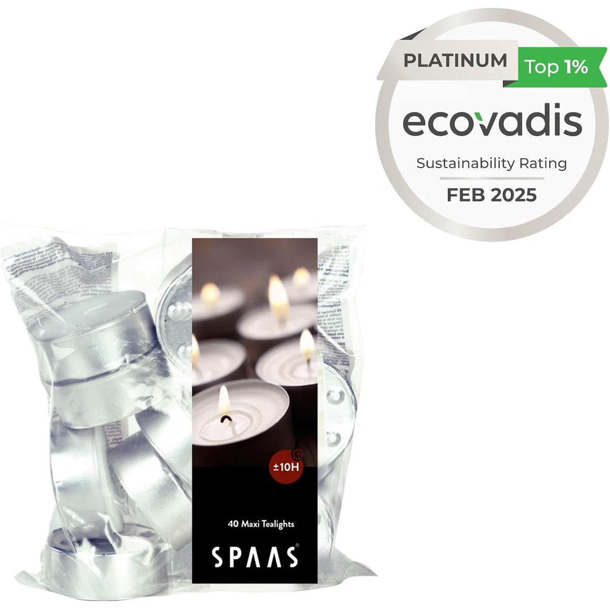 Spaas Maxi Tealights Bag x40, ± 10 Hours, White