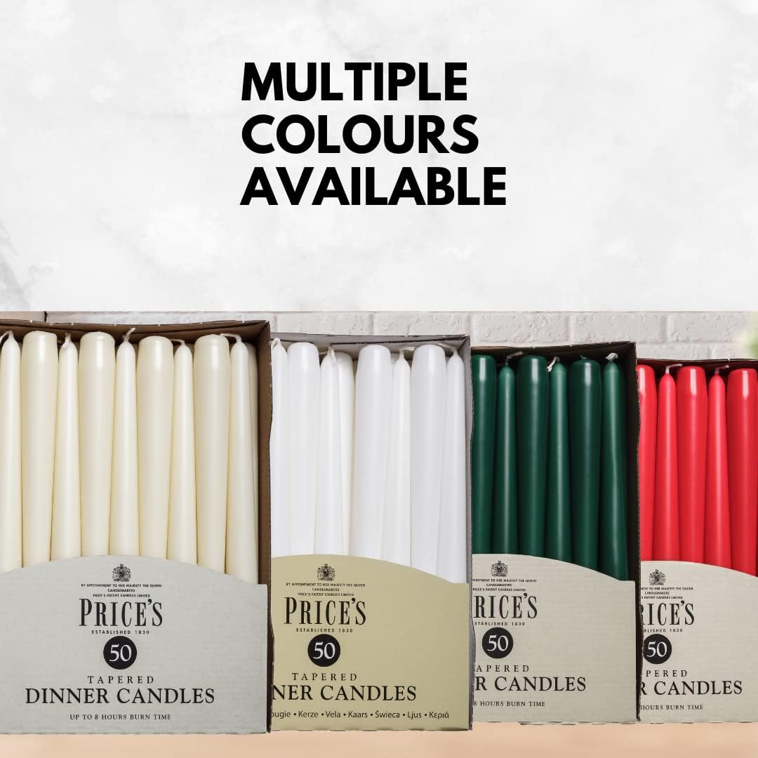 Price's Candles White Tapered Dinner Candles Pack of 50