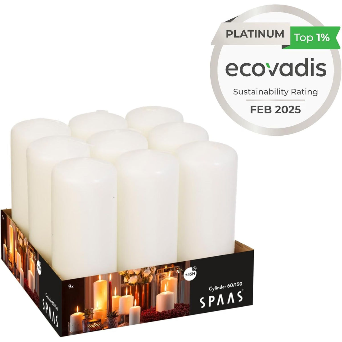 Spaas Bulk Pack of Unscented Pillar Candles 60/150 mm, ± 45 Hours, White 36 Candles