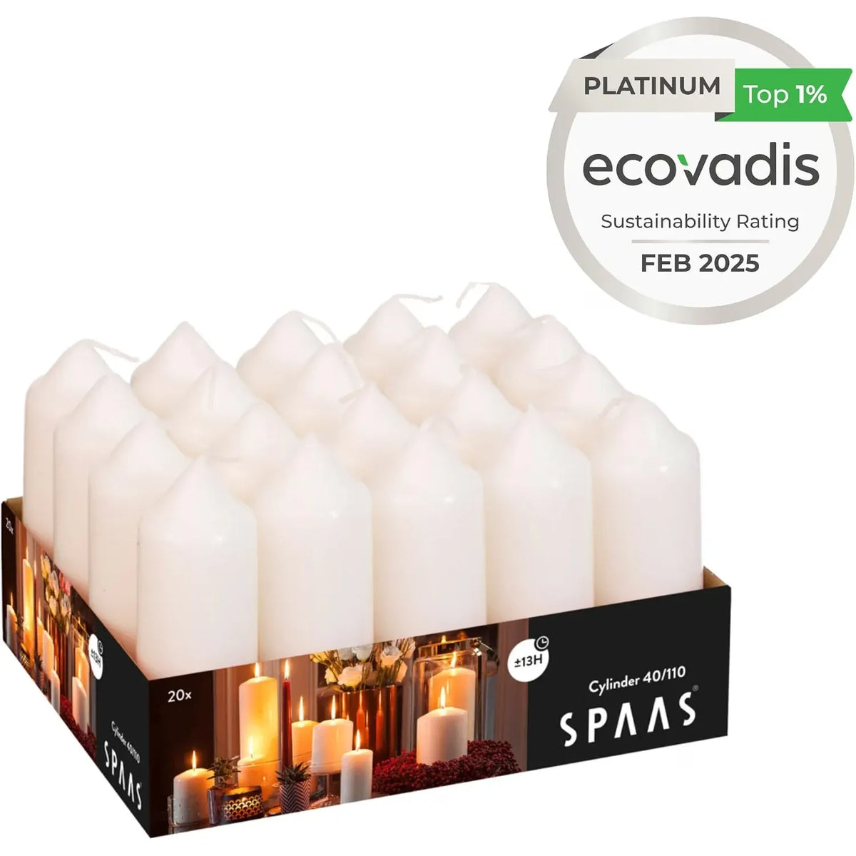 Spaas Unscented Pillar Candles 40/110 mm, 13 Hours, Ivory Bulk Box of 80