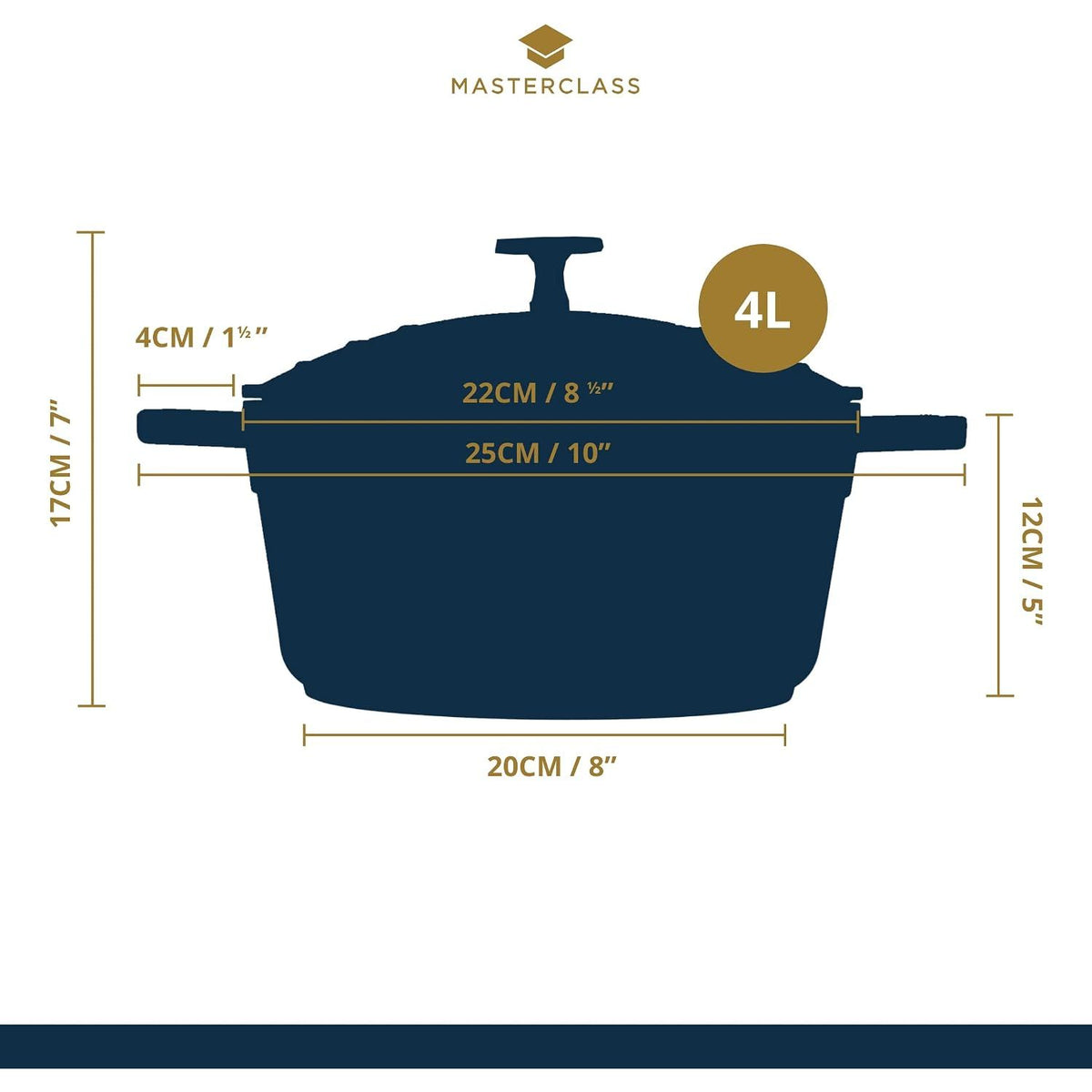 MasterClass Cast Aluminium Cream Casserole Dish, 24cm, 4 Litre, Gift Boxed