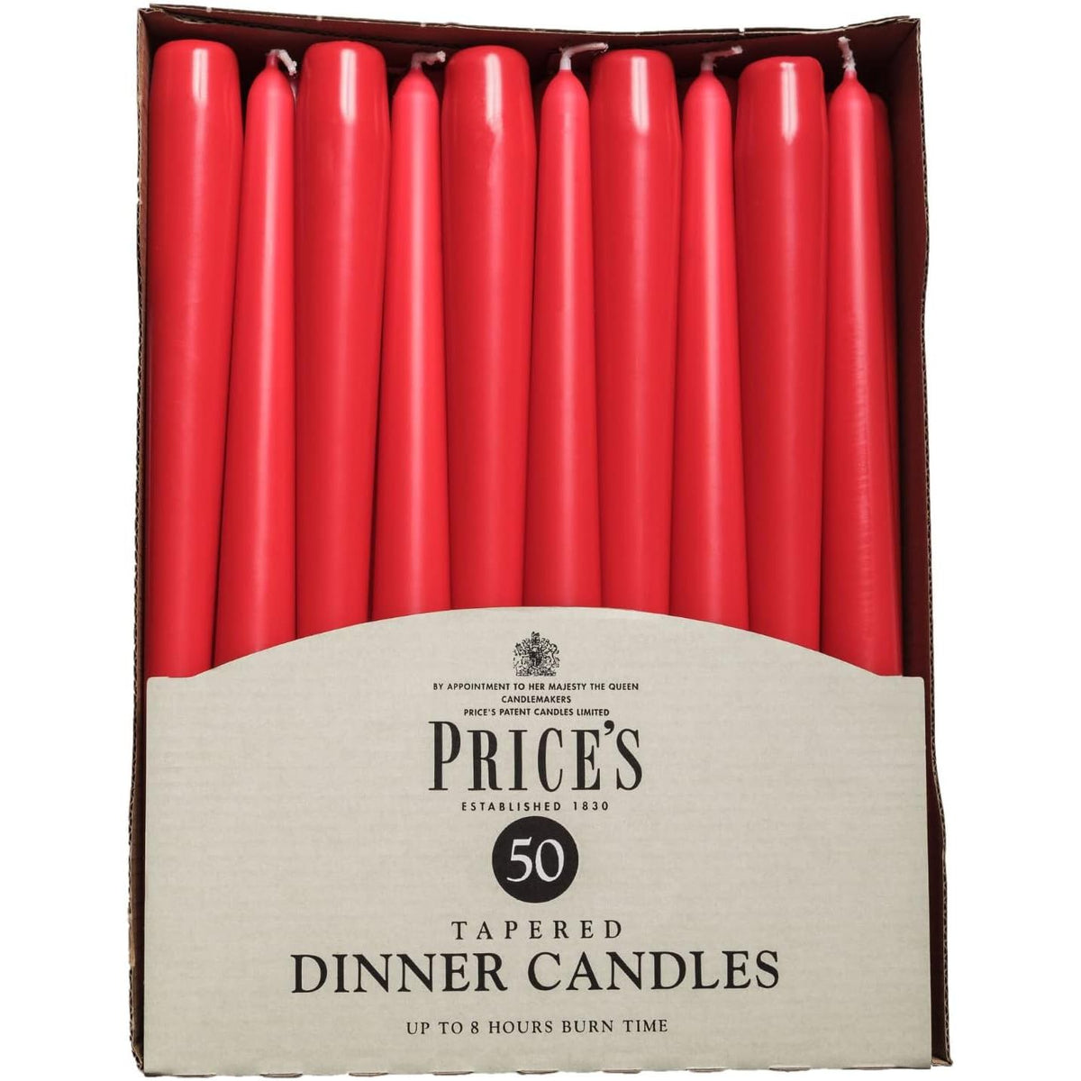 Price's Candles Red Tapered Dinner Candles Pack of 50