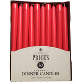 Price's Candles Red Tapered Dinner Candles Pack of 50