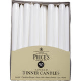 Price's Candles White Tapered Dinner Candles Pack of 50