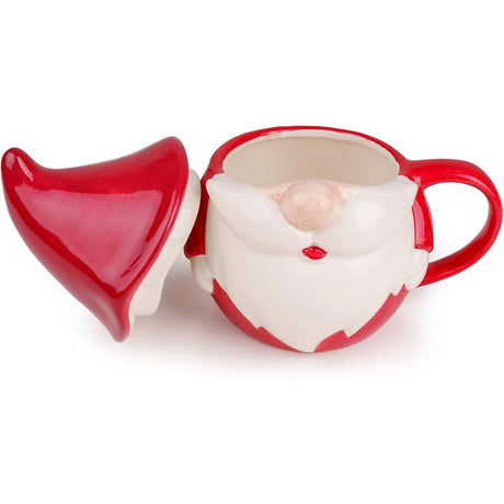 Santa Gnome Ceramic Mug with Lid, Red
