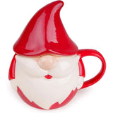Santa Gnome Ceramic Mug with Lid, Red