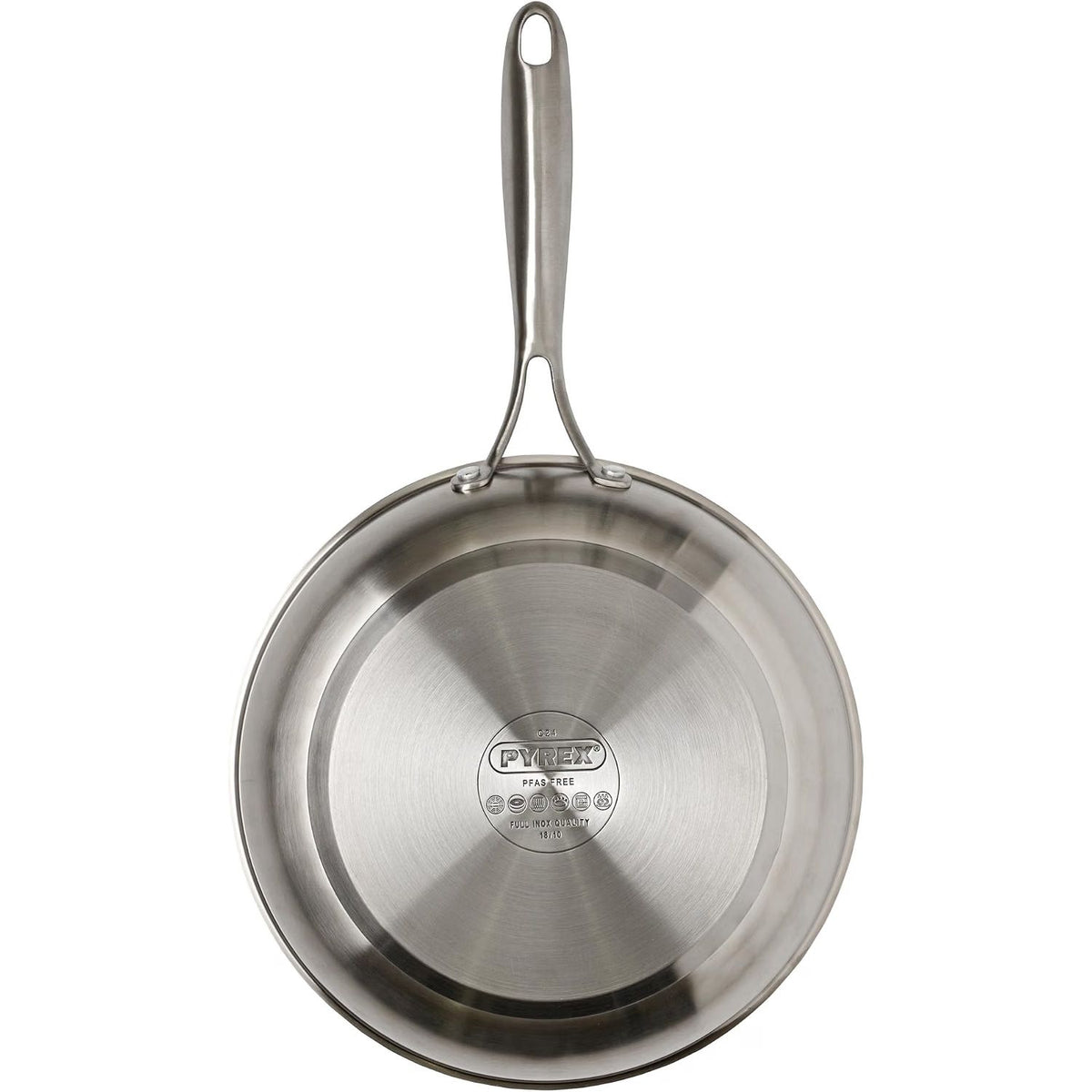 Pyrex Infinity Stainless Steel Frying Pan 28 cm, 18/10 Uncoated Steel, PFAS Free, Induction and Oven Safe, Fixed Handle, Brushed Finish