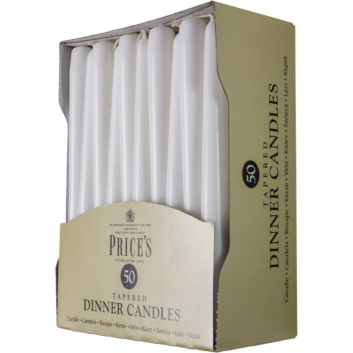 Price's Candles White Tapered Dinner Candles Pack of 50