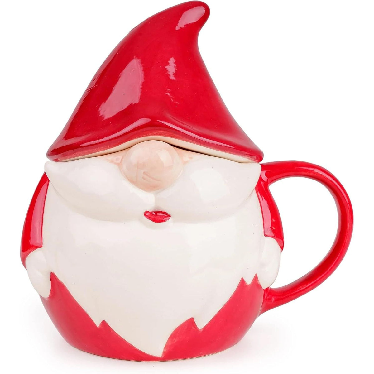 Santa Gnome Ceramic Mug with Lid, Red
