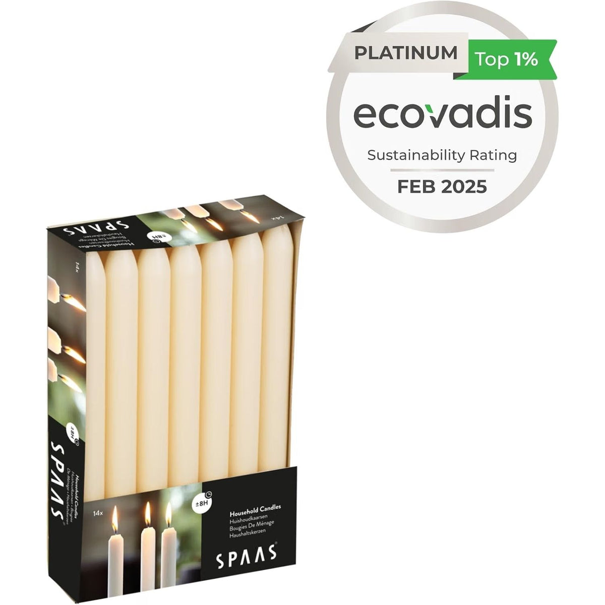 Spaas Ivory 14 Tapered Dinner Candles 21/220 mm ± 8 Hours