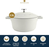 MasterClass Small Casserole Dish with Lid 2.5L/20 cm, Lightweight Cast Aluminium, Induction Hob and Oven Safe, Cream