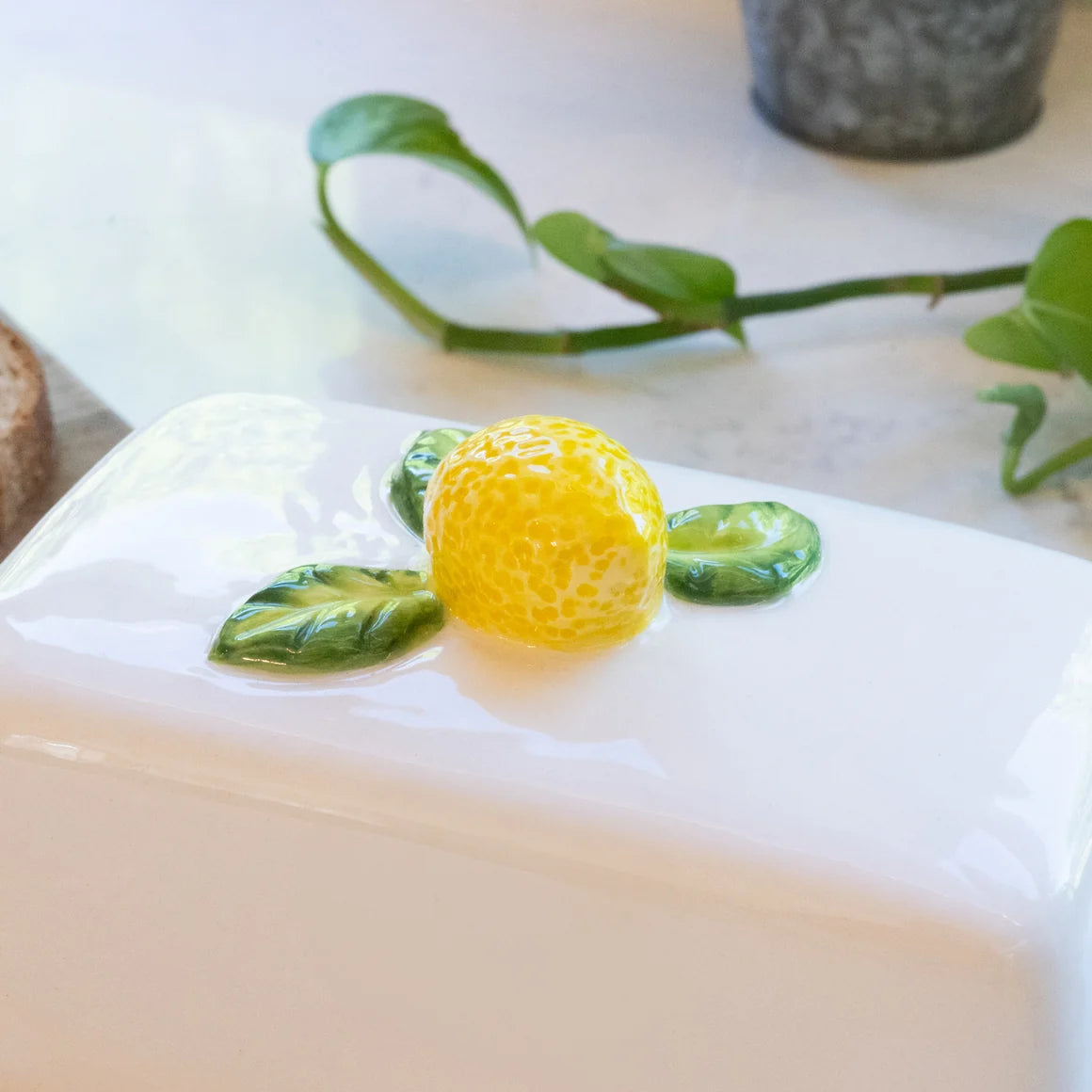 Lemon Ceramic Butter Dish with Lid - Charming Sicilian Design, Perfect Size for 250g Butter