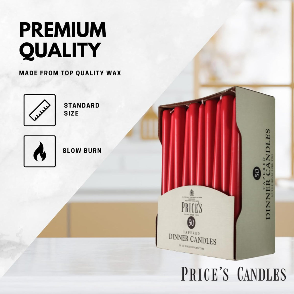 Price's Candles Red Tapered Dinner Candles Pack of 50