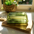 Vintage Ribbed Green Glass Butter Dish with Lid - Home Deco London