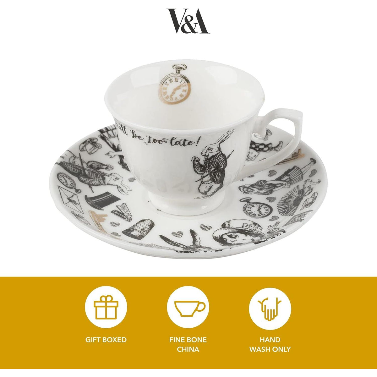 V&A Alice in Wonderland Espresso Cup and Saucer, 100 ml