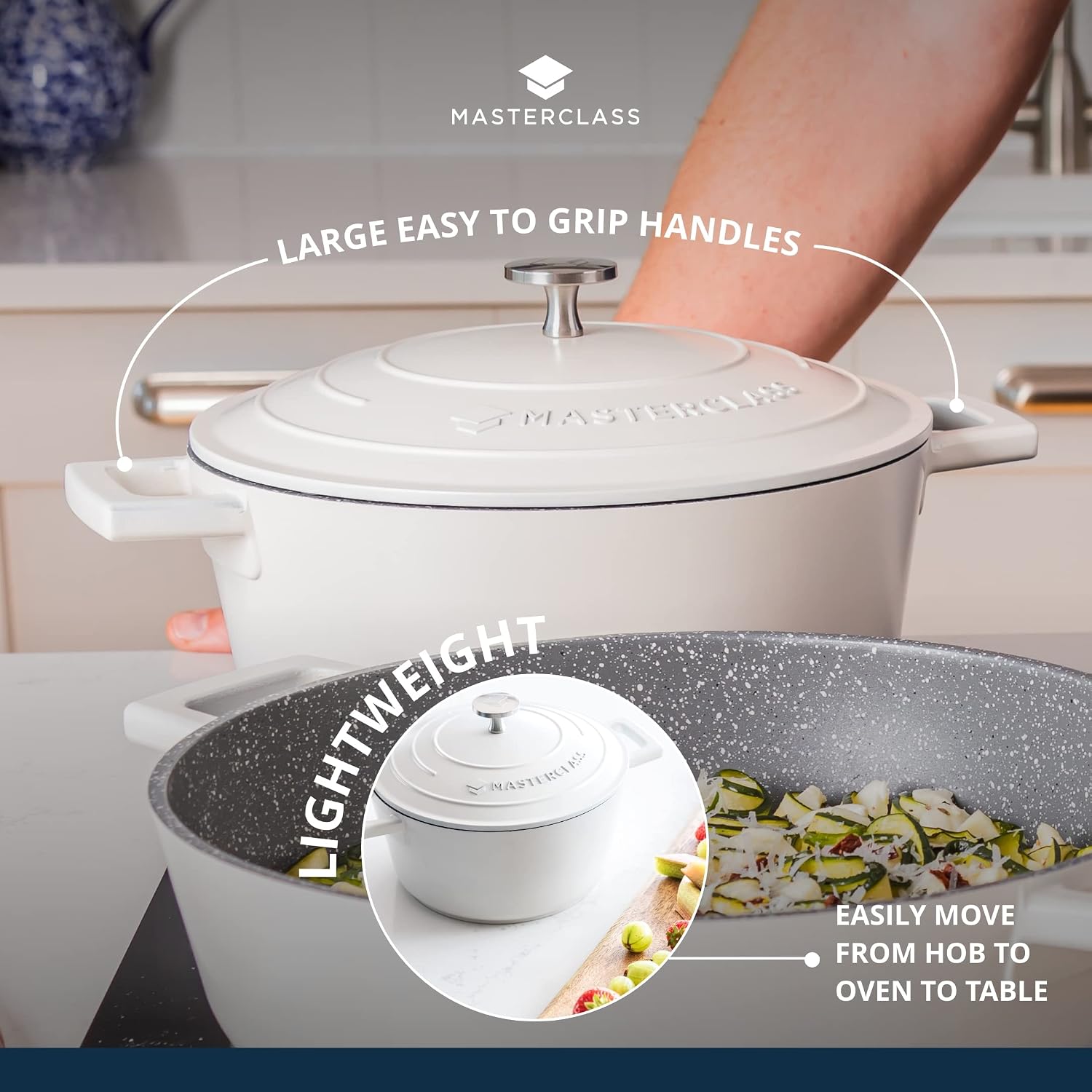 MasterClass Cast Aluminium Cream Casserole Dish, 24cm, 4 Litre, Gift Boxed