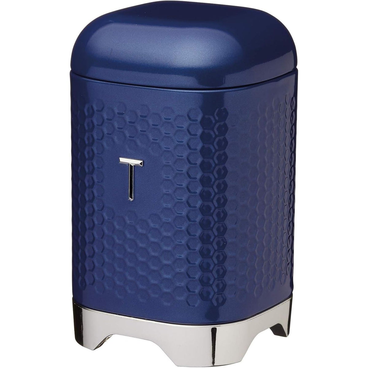 Lovello Storage Canisters for Tea Coffee and Sugar in Gift Box, Textured Hexagonal Finish, Steel, Midnight Navy