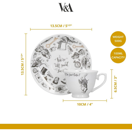 V&A Alice in Wonderland Espresso Cup and Saucer, 100 ml