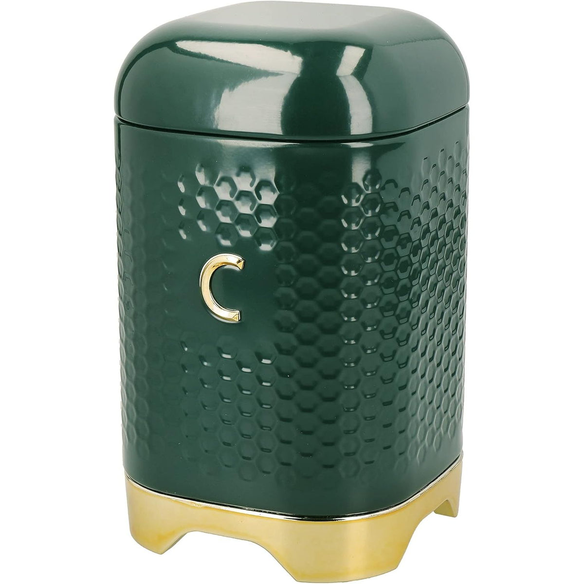 Lovello Tea, Coffee and Sugar Storage Canister, Hunter Green & Gold, 11.5 x 11.5 x 19.5cm