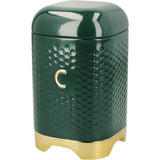 Lovello Tea, Coffee and Sugar Storage Canister, Hunter Green & Gold, 11.5 x 11.5 x 19.5cm