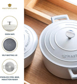 MasterClass Small Casserole Dish with Lid 2.5L/20 cm, Lightweight Cast Aluminium, Induction Hob and Oven Safe, Cream