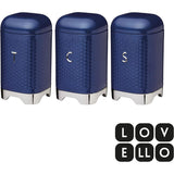 Lovello Storage Canisters for Tea Coffee and Sugar in Gift Box, Textured Hexagonal Finish, Steel, Midnight Navy