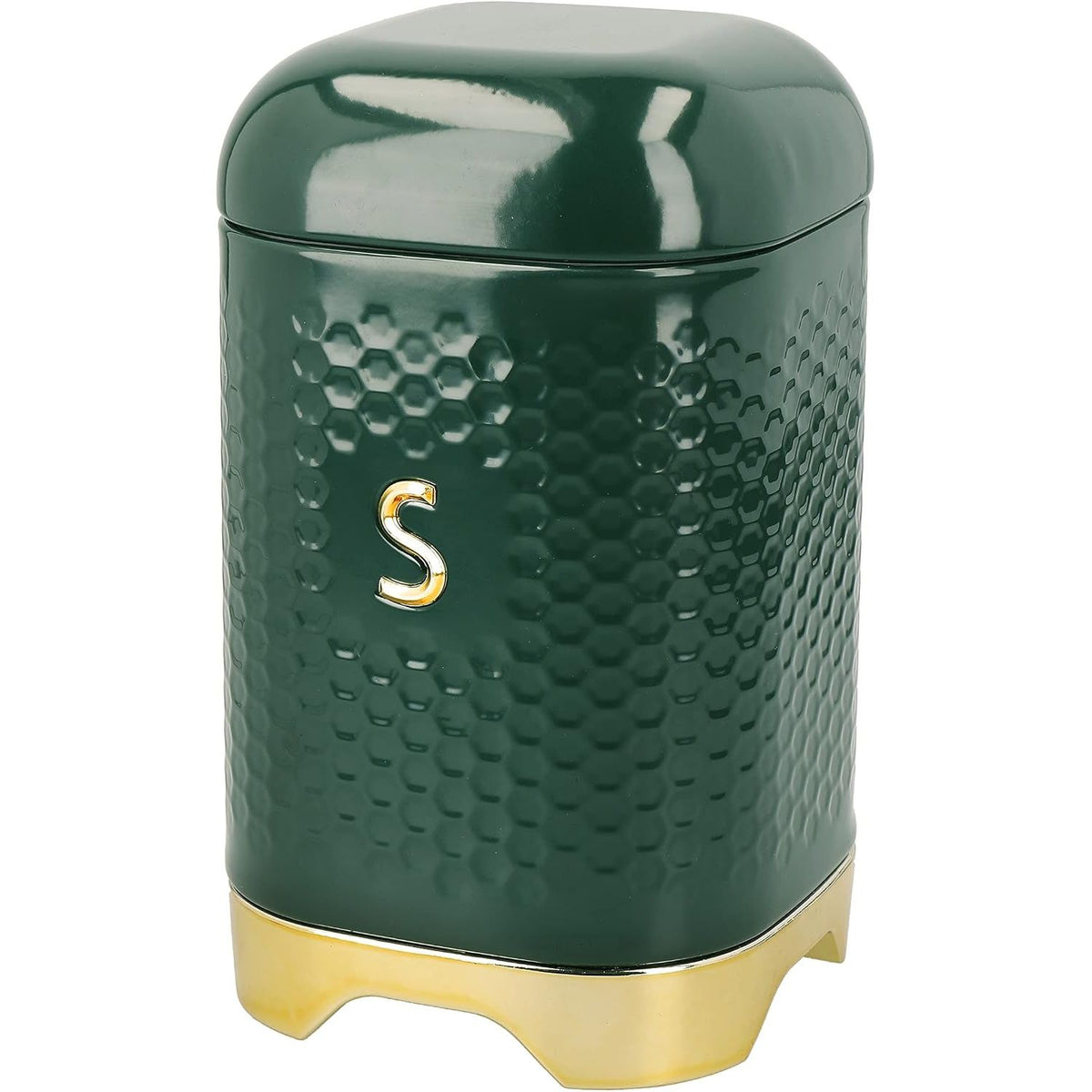 Lovello Tea, Coffee and Sugar Storage Canister, Hunter Green & Gold, 11.5 x 11.5 x 19.5cm