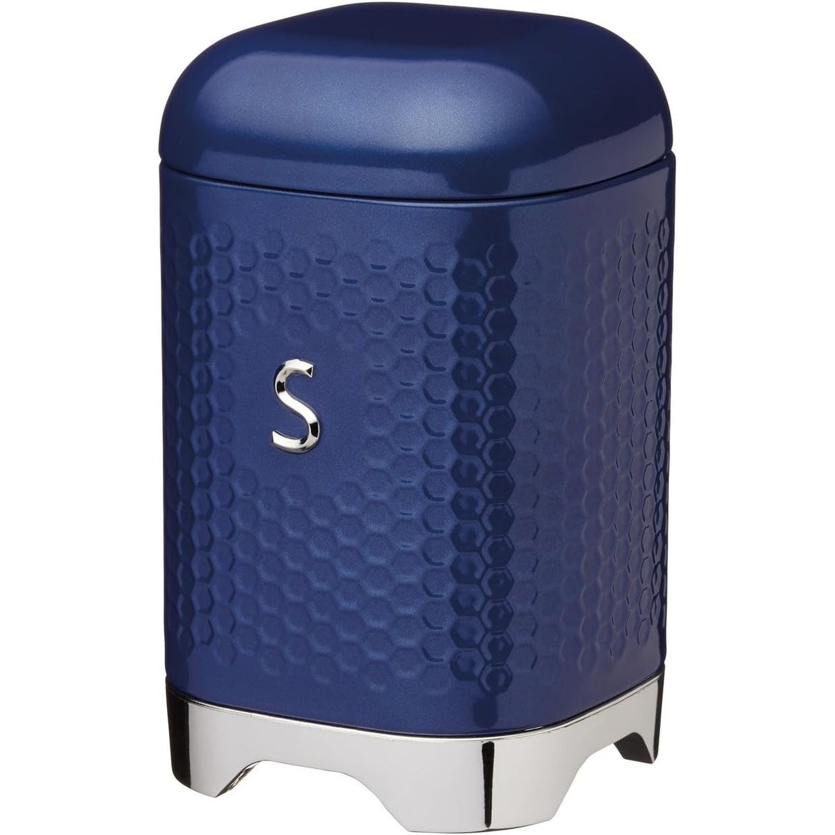 Lovello Storage Canisters for Tea Coffee and Sugar in Gift Box, Textured Hexagonal Finish, Steel, Midnight Navy