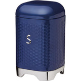 Lovello Storage Canisters for Tea Coffee and Sugar in Gift Box, Textured Hexagonal Finish, Steel, Midnight Navy
