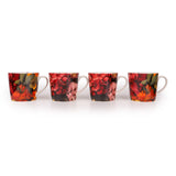 Floral Collection Reds Ceramic Mugs Set of 4 with Gift Box