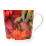 Floral Collection Reds Ceramic Mugs Set of 4 with Gift Box