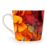 Floral Collection Reds Ceramic Mugs Set of 4 with Gift Box