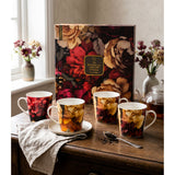 Floral Collection Reds Ceramic Mugs Set of 4 with Gift Box