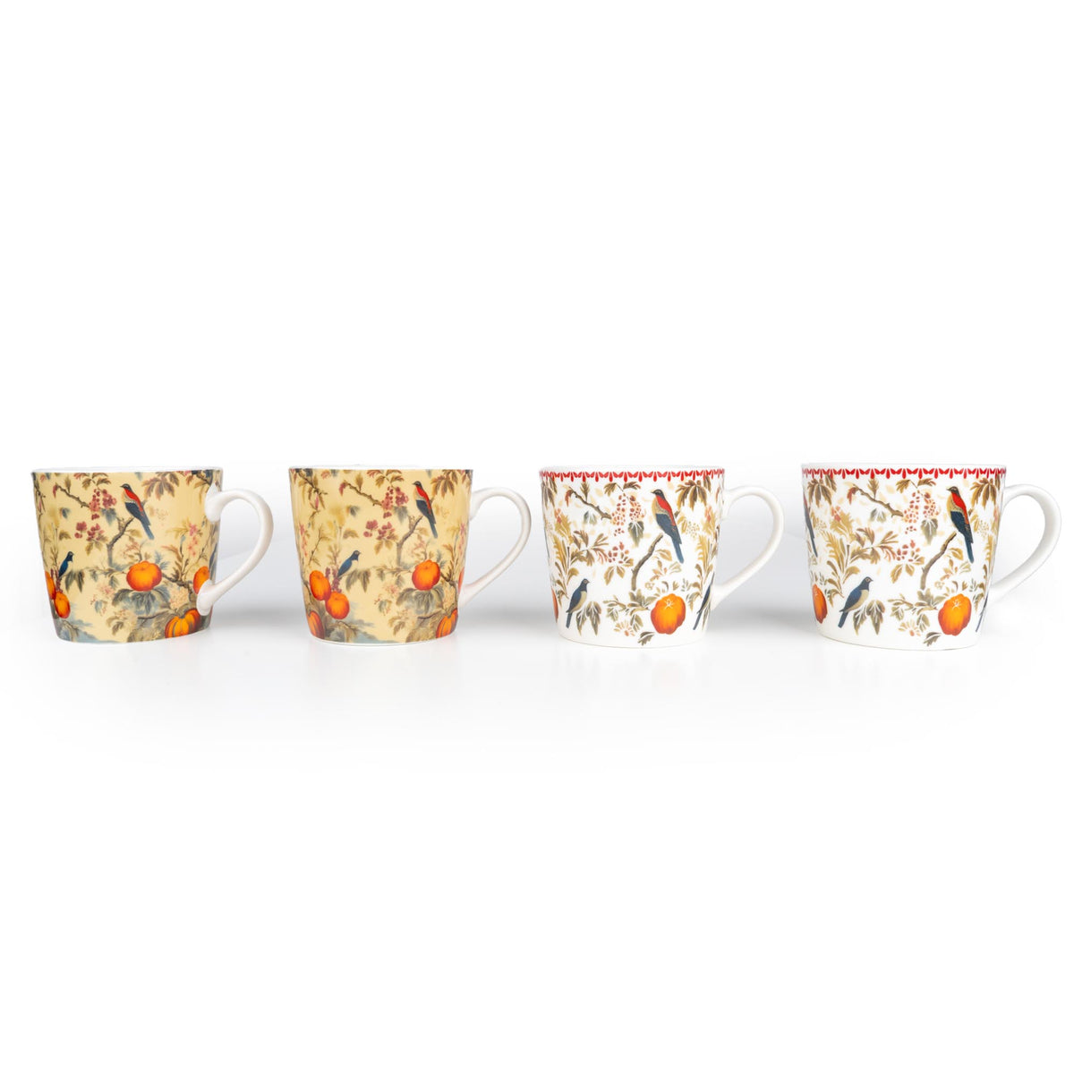 Silk Road Collection Birds Mugs Botanical Bird Print Set of 4