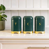 Lovello Tea, Coffee and Sugar Storage Canister, Hunter Green & Gold, 11.5 x 11.5 x 19.5cm