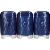 Lovello Storage Canisters for Tea Coffee and Sugar in Gift Box, Textured Hexagonal Finish, Steel, Midnight Navy