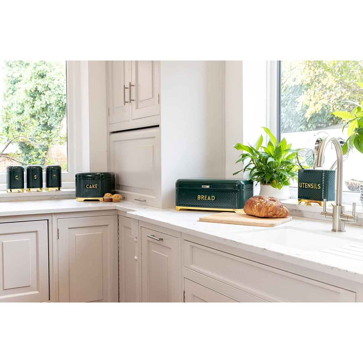 Lovello Tea, Coffee and Sugar Storage Canister, Hunter Green & Gold, 11.5 x 11.5 x 19.5cm