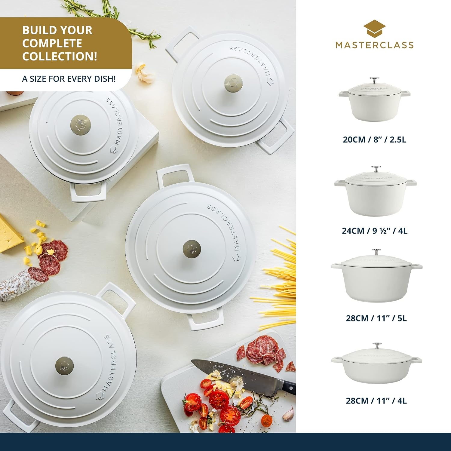 MasterClass Cast Aluminium Cream Casserole Dish, 24cm, 4 Litre, Gift Boxed