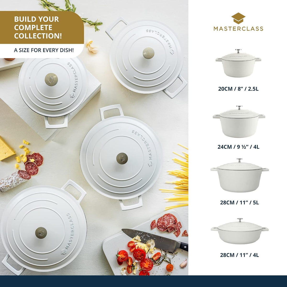 MasterClass Cast Aluminium Cream Casserole Dish, 24cm, 4 Litre, Gift Boxed